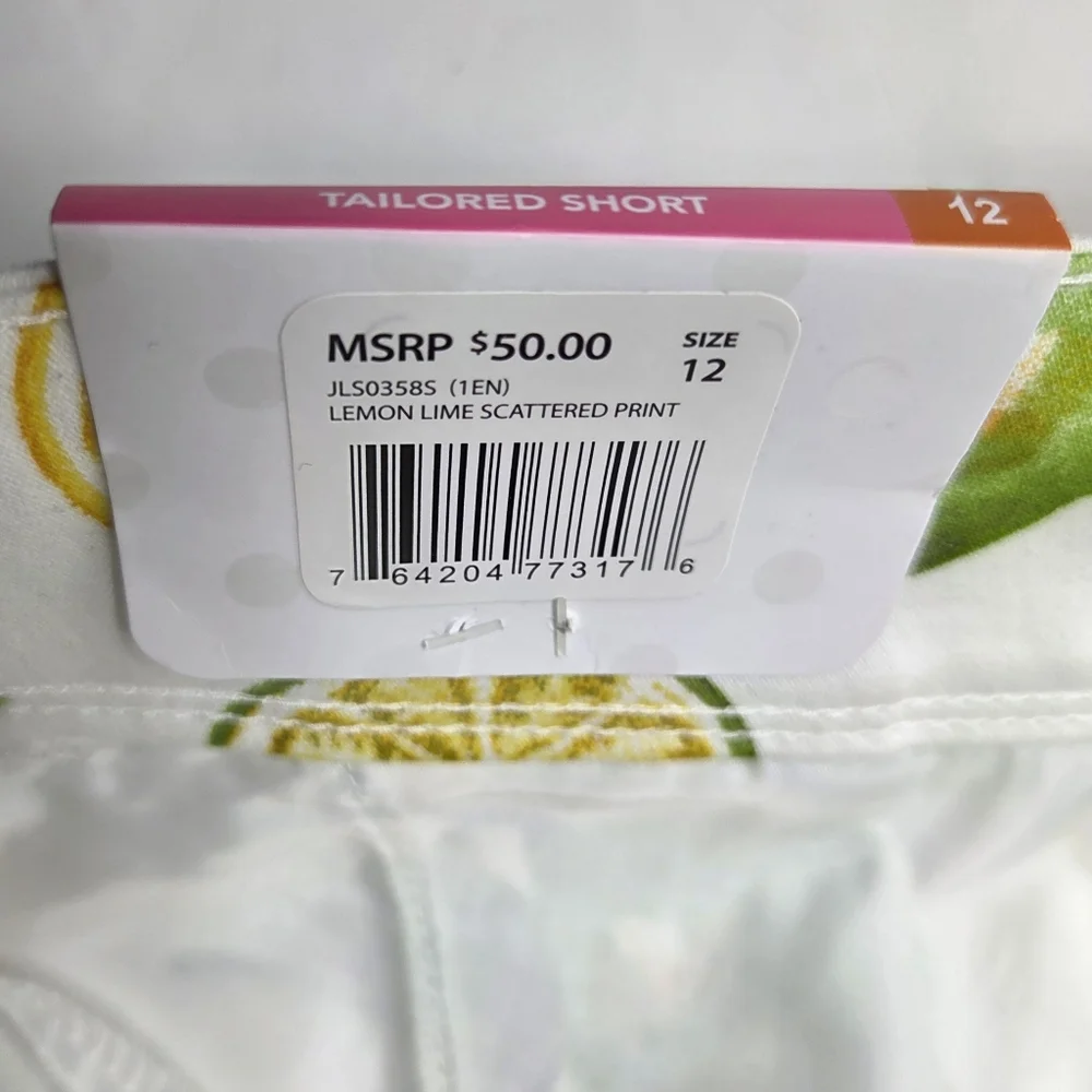 Isaac Mizrahi NWT Lemon Lime AOP Tailored Shorts Stretch Vibrant Tropical 12